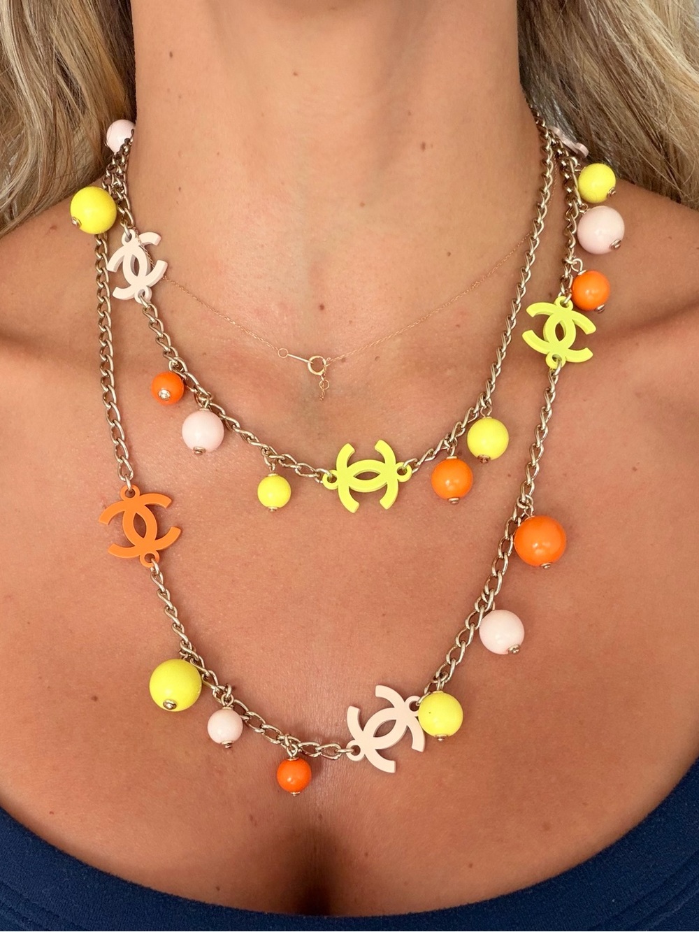 🧡CHANEL Multicolor Logo Bead Layered Necklace 💛